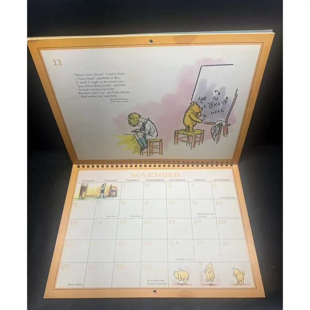 Vintage 1977‎ Winnie The Pooh Calendar Book Frameable Pages Piglet, Tigger